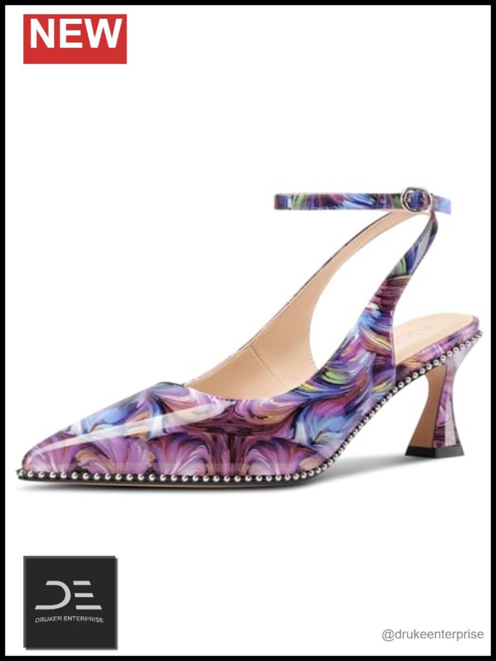 Women's Slingback Kitten Heels Beaded Pointed Toe Dress Pumps 2.6" Ankle Strap